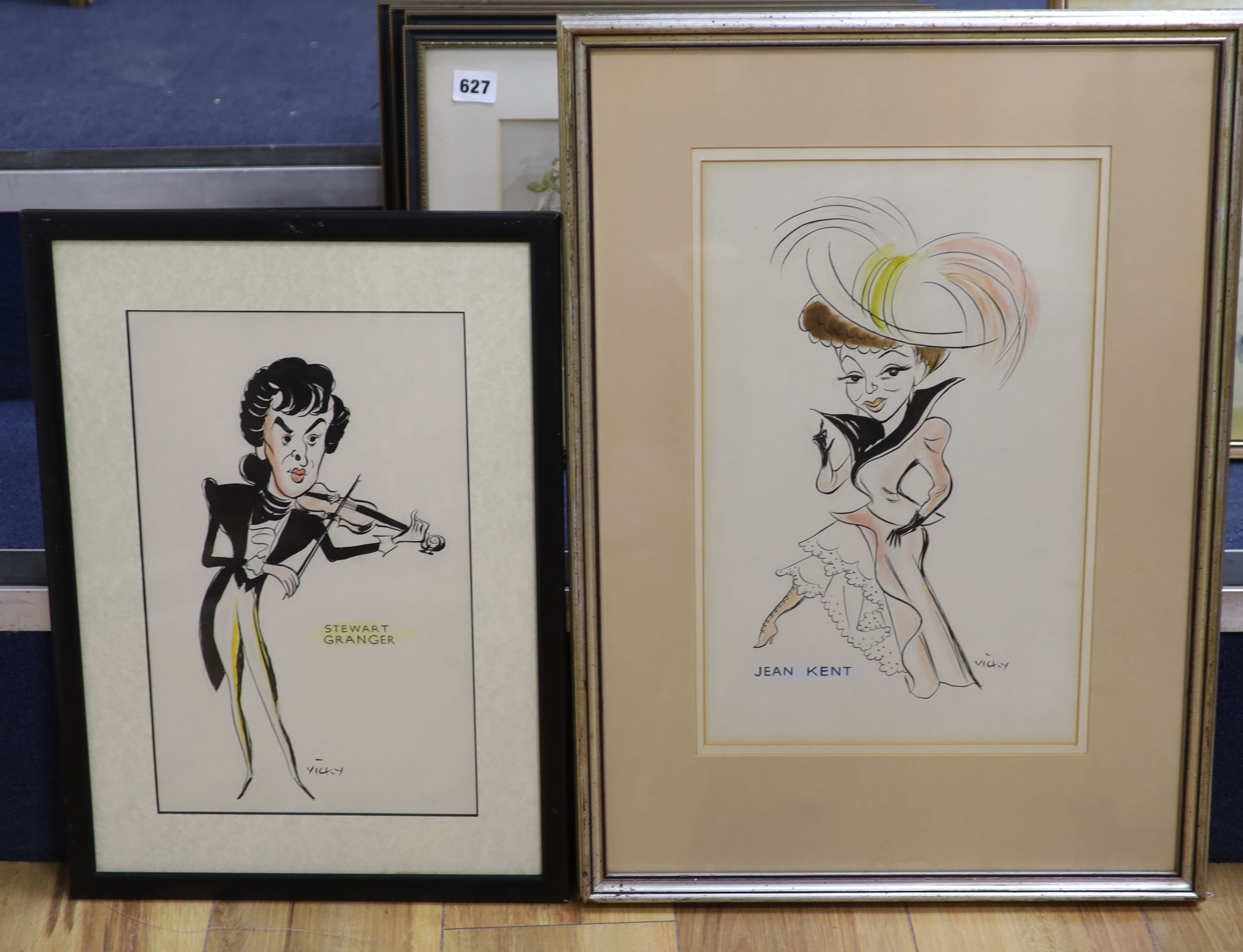 Victor Weisz (1913-1966). ink and wash, Caricatures of Jean Kent and Stewart Grainger, signed, largest 40 x 25cm